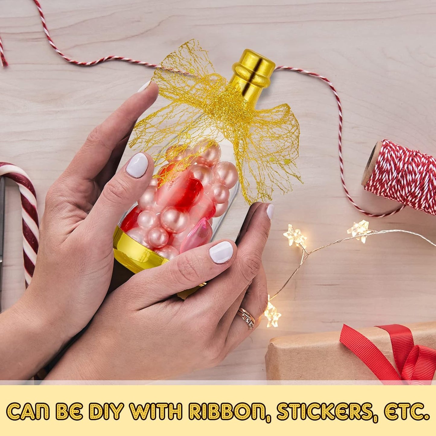 Cunhill 54 Pieces Champagne Candy Bottles Bridal Shower Favors Mini Baby Bottle for Baby Shower Bulk Small Plastic Wine Alcohol Containers for Wedding Birthday Party(Gold)