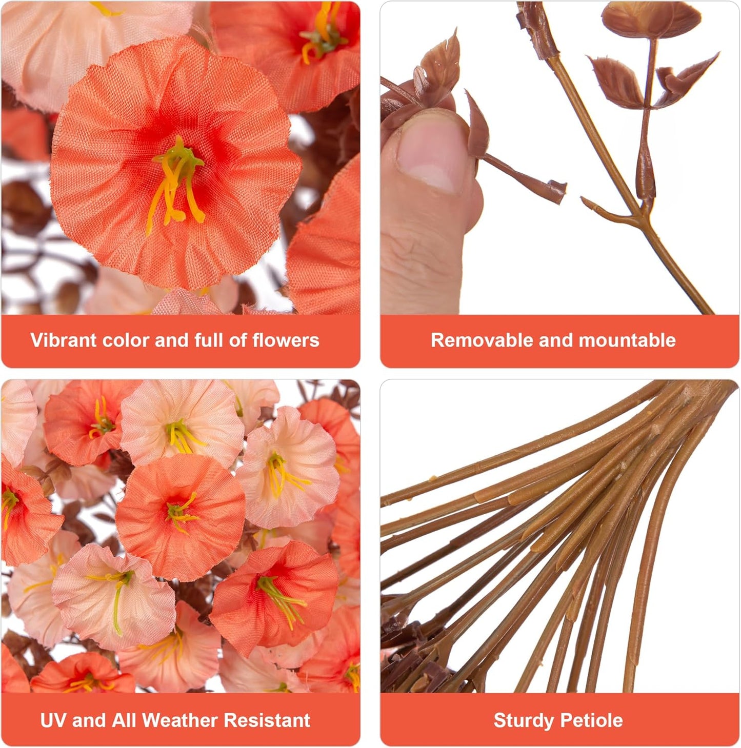 2 PCS Artificial Faux Fall Hanging Flowers Plants for Outdoor,Fake Silk Morning Glory with Eucalyptus UV Resistant Mums for Wall Home Porch Patio Balcony Yard Indoor Decor (Fall Orange+Light Orange)