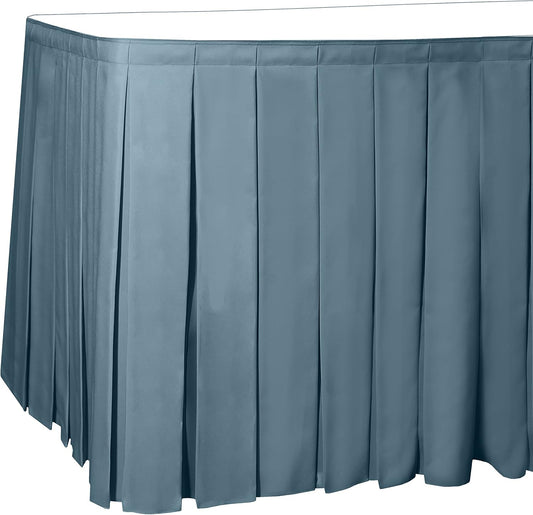 Ultimate Textile Pleat Polyester Fabric Table Skirt - Machine Washable Flame Resistant with Clips for Events, Weddings & Trade Shows, Cut & Sewn in Paterson, NJ - Slate, 17' Box Pleat