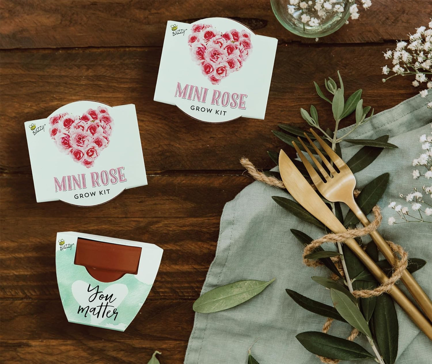 BUZZY Seeds Love Collection Mini Rose Terracotta Grow Pots, 12-Pack Gardening Kit Ideal for Wedding Favors, Baby Shower Prizes, Valentine’s