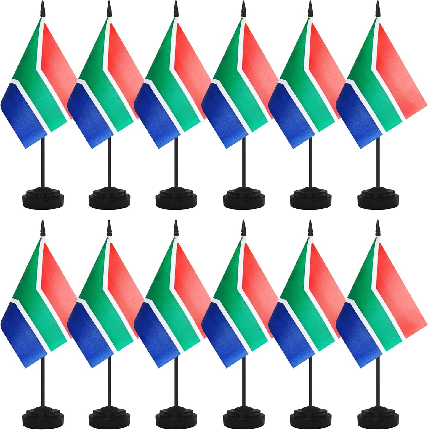 12 Pack South Africa Desk Flags - Miniature Office Flags with 12" Black Pole and Base, Perfect for Offices, Classroom, Home, Festival Decoration