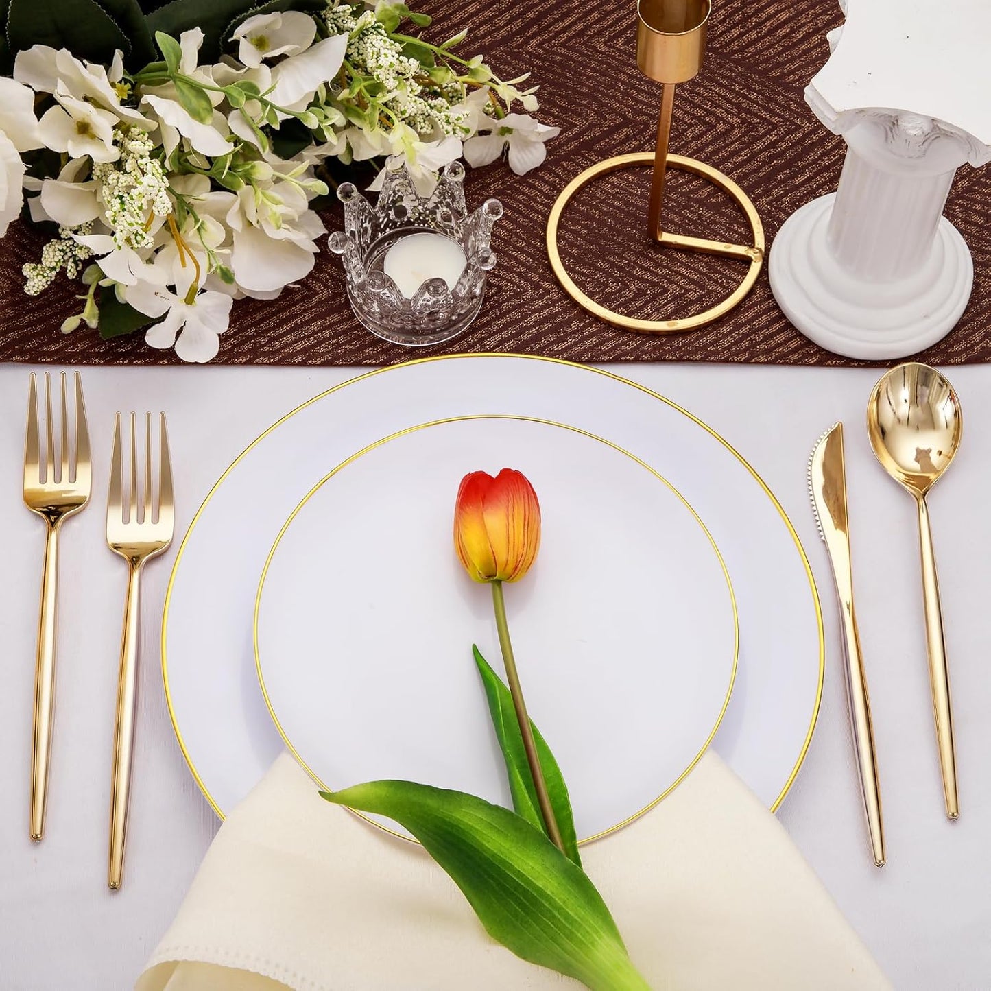 Rubtlamp 90Pcs Gold Plastic Silverware, Gold Disposable Utensils, Plastic Cutlery Include 30 Plastic Knives, 60 Forks and Spoons, Fancy Plastic Silverware Heavy Duty for Party, Wedding