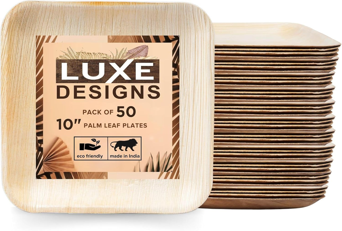 Disposable Palm Leaf Plates - Eco-Friendly Alternative to Bamboo Plates and Plastic Plates - Heavy-Duty Compostable & Biodegradable Party Plates - Microwave and Oven Safe Dinnerware - 10" Set of 50