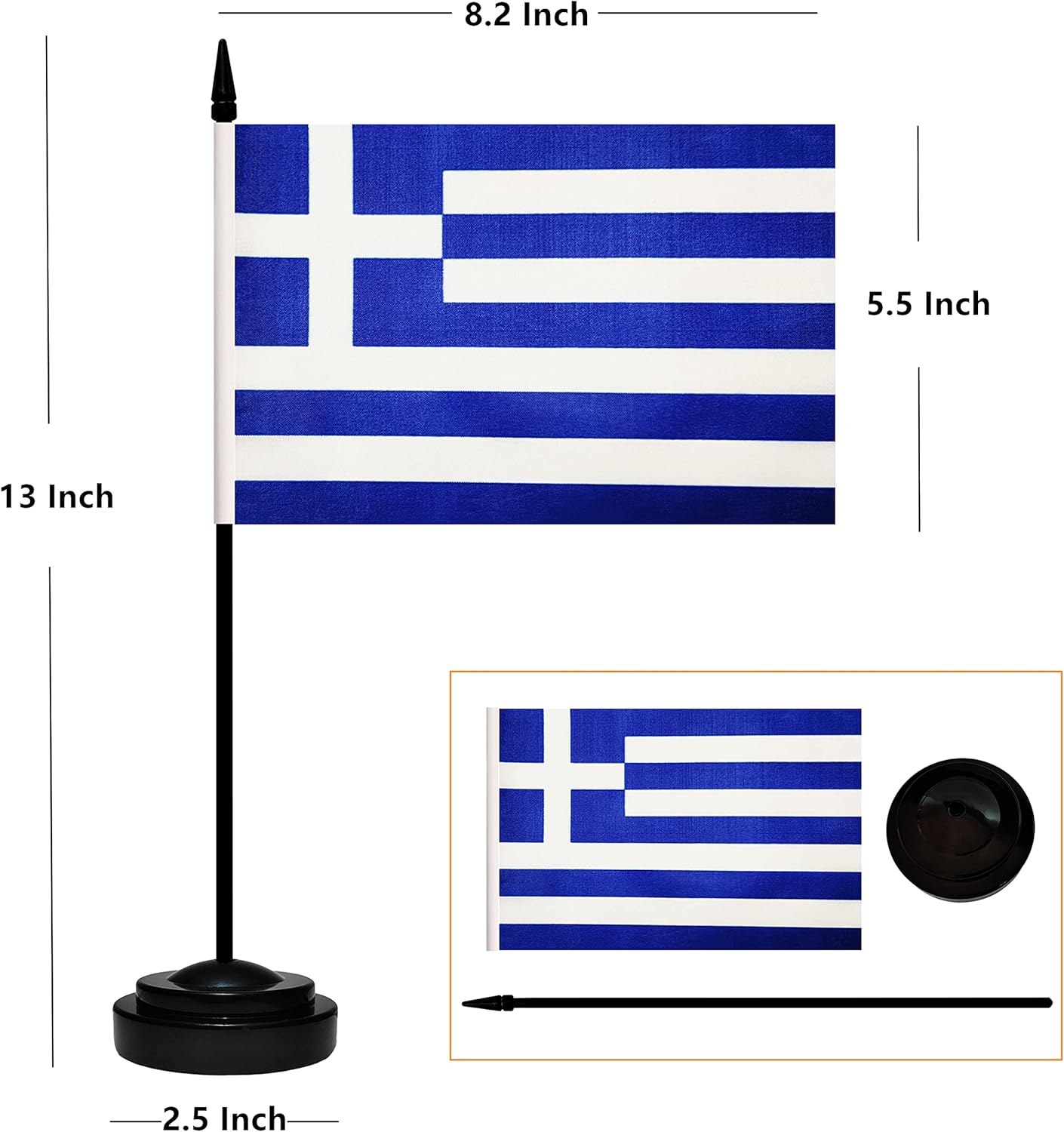 12 Pack Greece Desk Flags Set, Greek Small Mini Table Office Flags with 12" Solid Black Pole, 8.2 x 5.5 Inches, Home and Office Decoration, Festival Celebrations