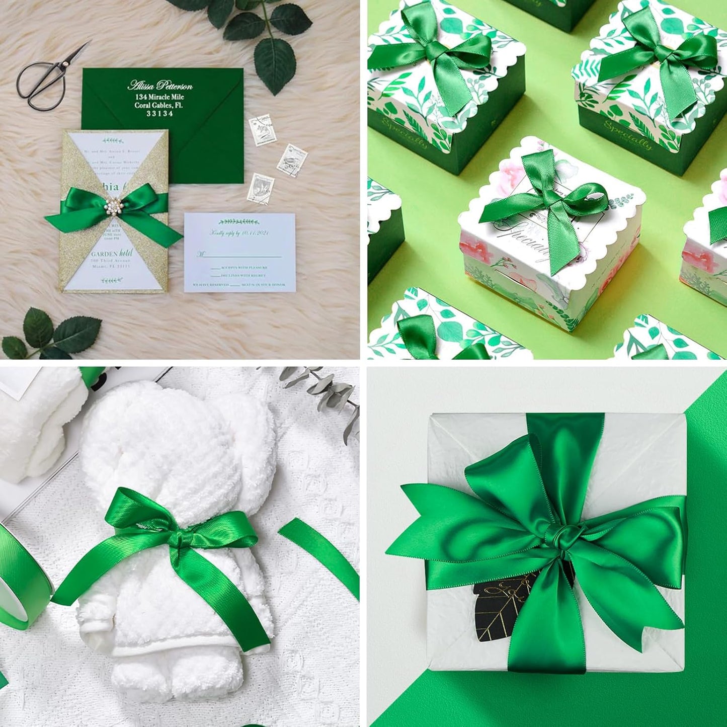 1/2 Inch Emerald Green Satin Ribbon 50 Yards Solid Fabric Ribbons for Gift Wrapping, Crafts and DIY Projects, Bows Making, Wedding, Party, Holiday Decor