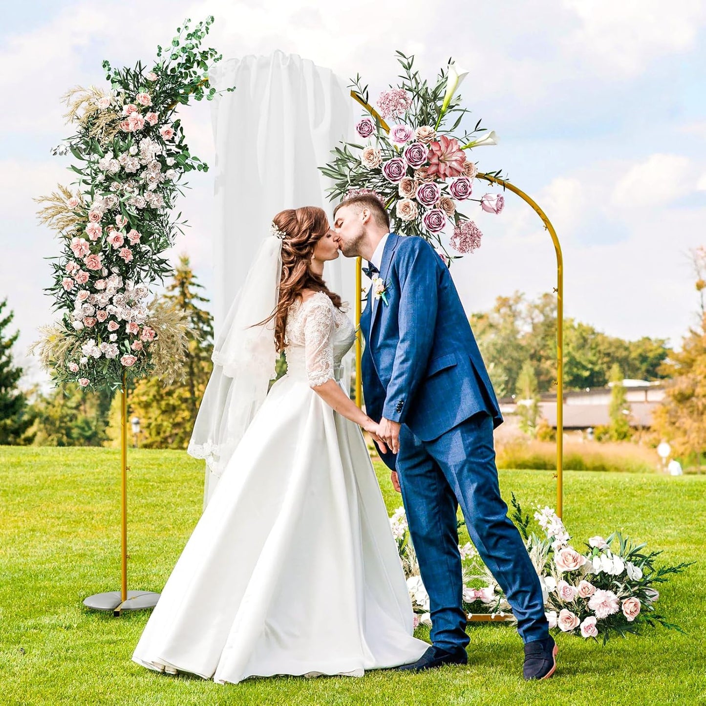 Snughome Arch Backdrop Stand, Set of 2 Metal Arch Stand (7.2FT+6FT), Gold Wedding Arch Frame for Party, Baby Shower, Holiday, Ideal for Balloon Flower