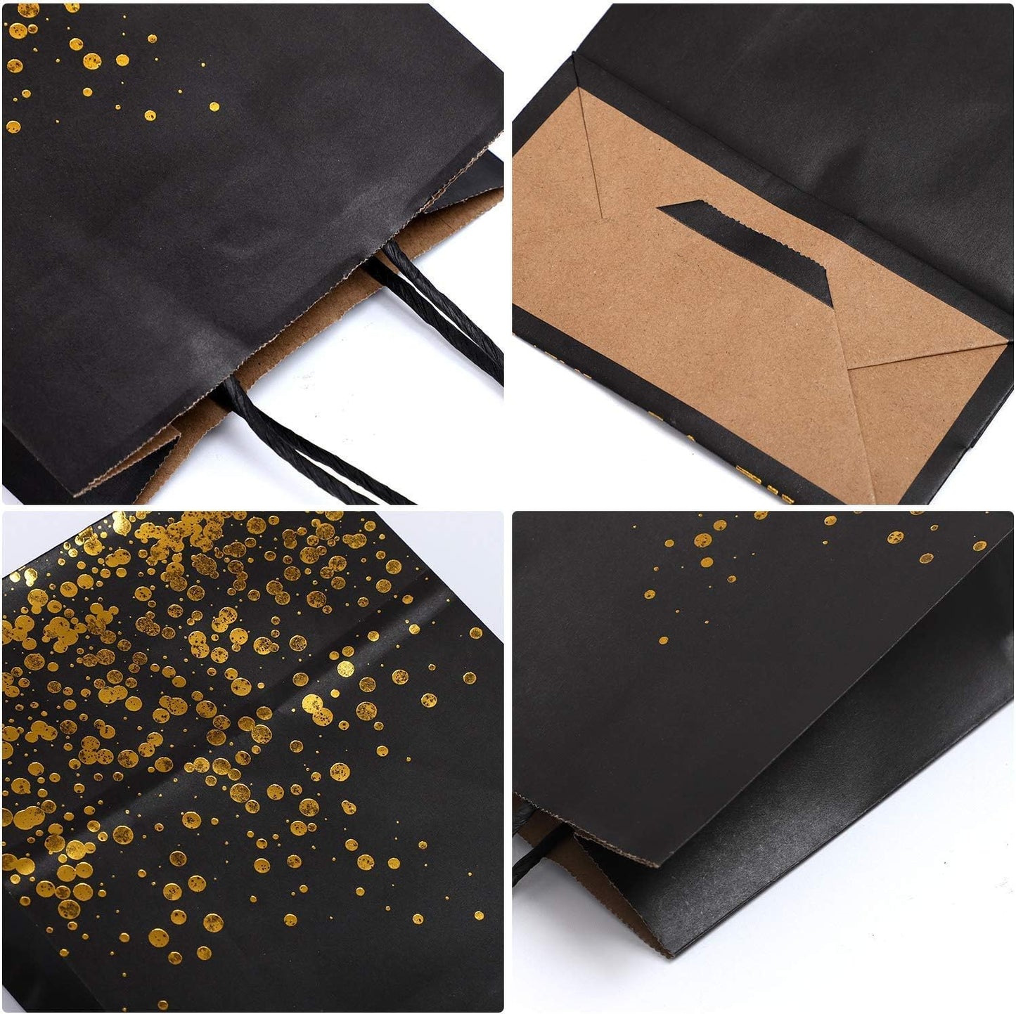 Cooraby 30 Pieces Bronzing Gold Black Paper Kraft Polka Dot Party Bags With Handle for Party Favors and Hen Parties