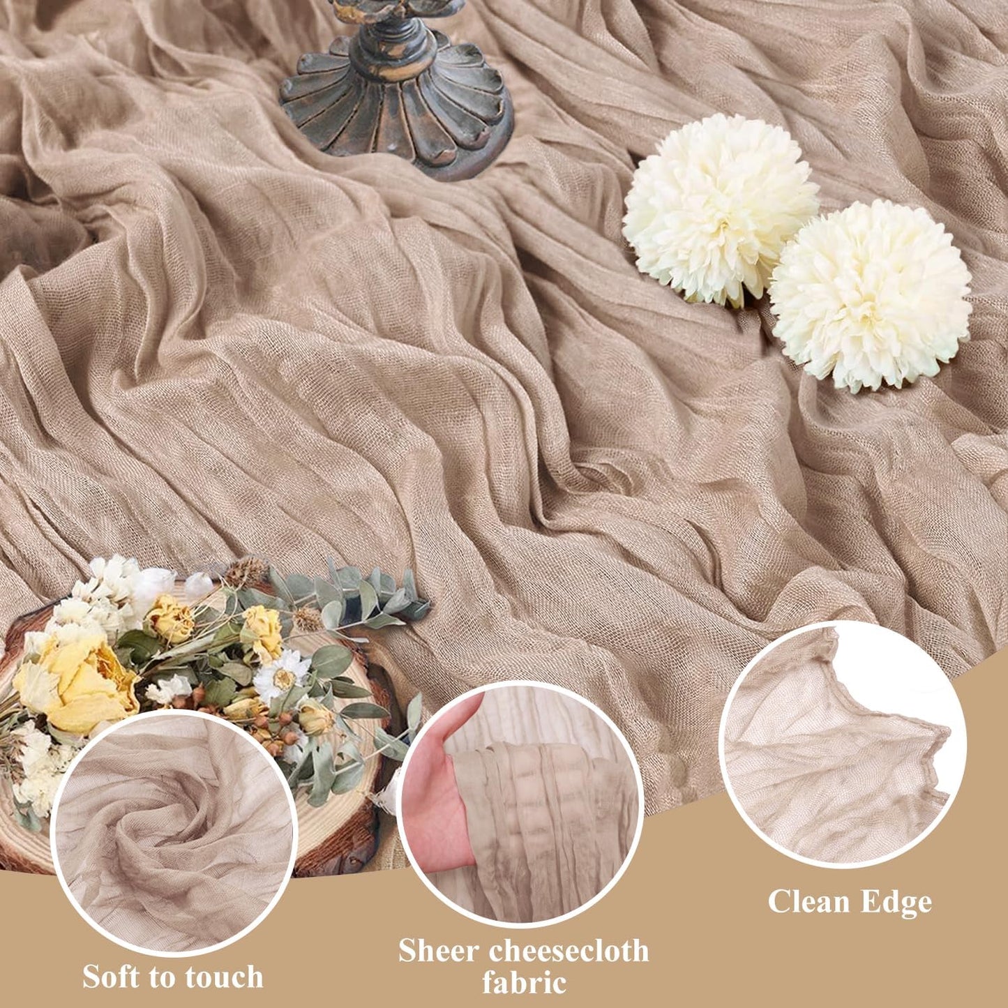 Asee'm Cheesecloth Table Runner 120 Inches Long Nude Pink Boho Gauze Cheese Cloth Runner 10FT Rustic Sheer Fall Table Runners for Thanksgiving Christmas Wedding Party Baby Shower Decoration