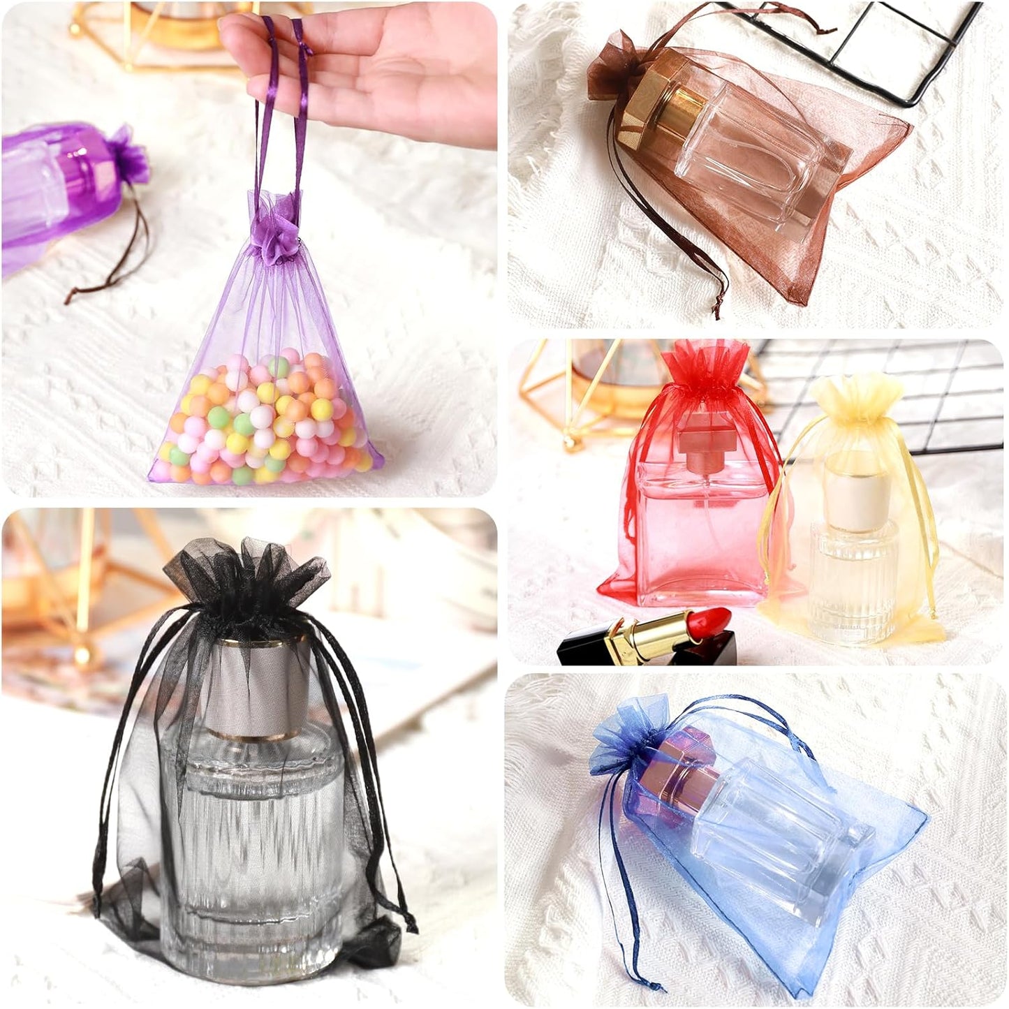 Hopttreely 50PCS Organza Wedding Favor Bags, 4x6 inches Jewelry Gift Bags with Drawstring for Party, Festival, Makeup (Mixed Color)