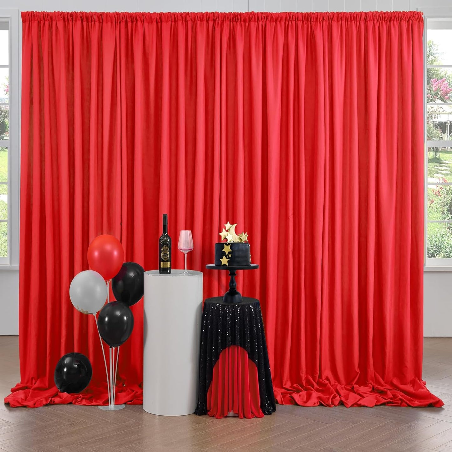 10ft x 10ft Thick Red Backdrop Curtains for Parties, 2 Panels 5ft x 10ft Non See Through Red Polyester Wedding Drapes Photo Backdrop for Birthday Party Graudation Photography Home Decor