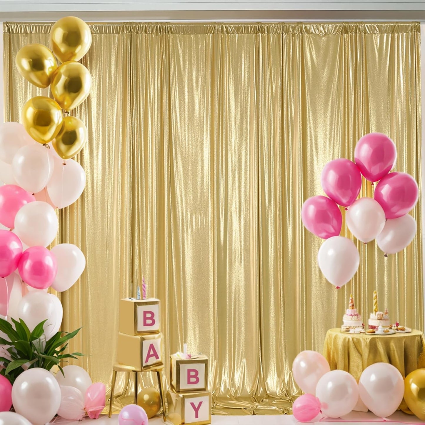 10x10 ft Wrinkle Free Gold Sequin Backdrop Curtain for Parties,Thick Not Fall-Off Glitter Wedding Backdrop Drapes,2 Panels 5x10ft Shimmer Photo Back Drop Cloth for Graduation Photography Background