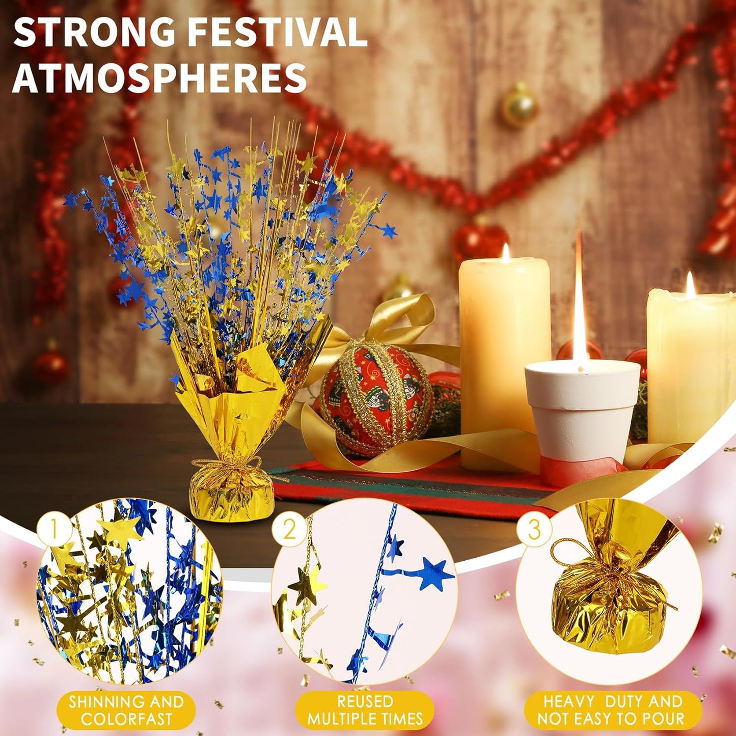 6 Pack Star Table Centerpieces for Party, Birthday Table Decorations for Kids Adults, Party Centerpieces for Tables for Wedding Baby Shower Graduation Holiday Event (Gold NavyBlue)