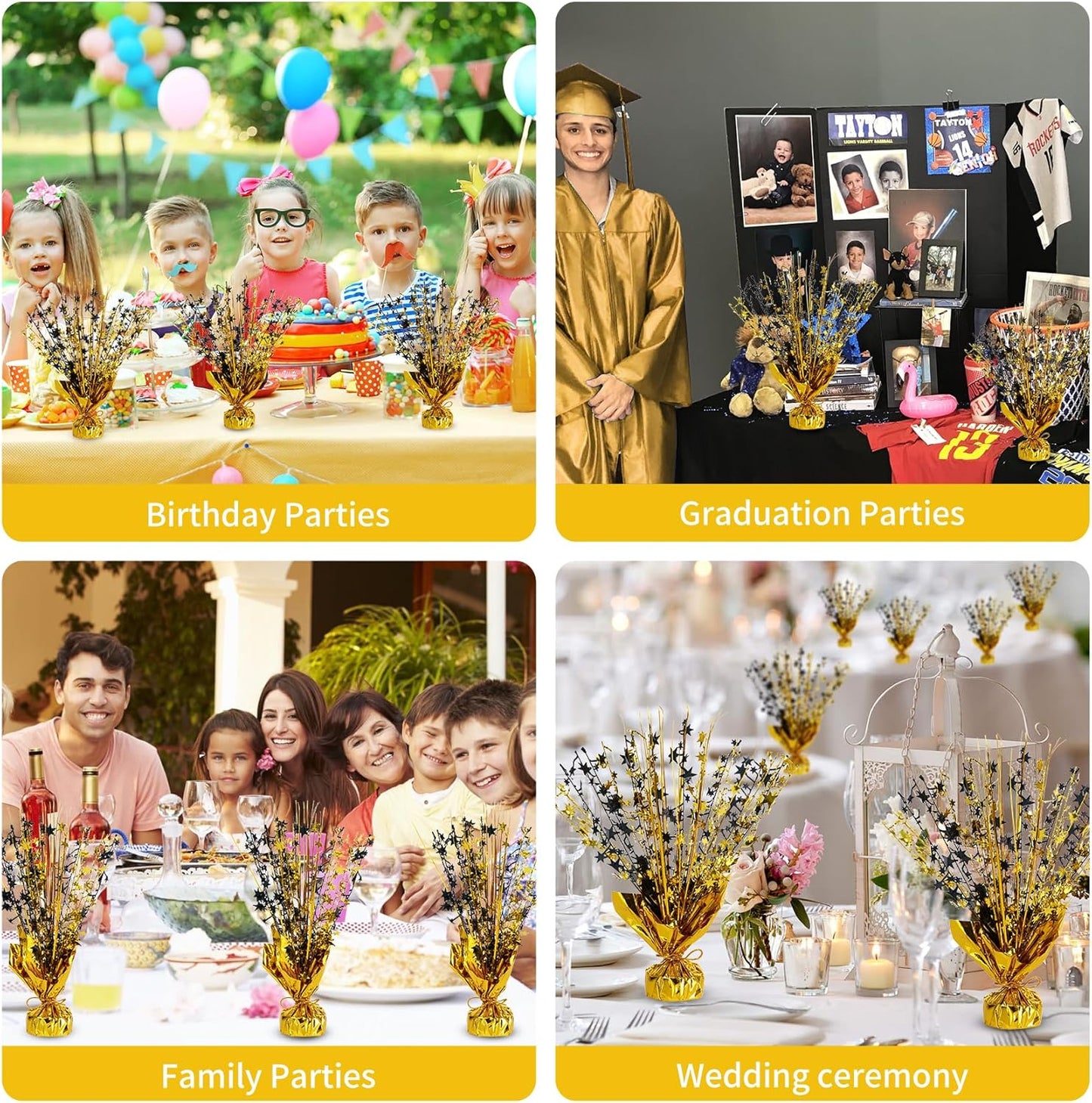 6 Pack Star Table Centerpieces for Party, Birthday Table Decorations for Kids Adults, Party Centerpieces for Tables for Wedding Baby Shower Graduation Holiday Event (Black Gold)