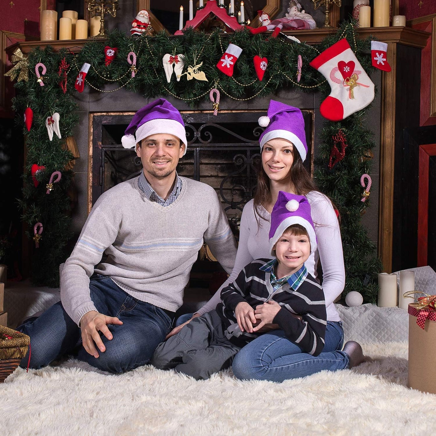 SATINIOR 12 Pieces Santa Hats Christmas Non Woven Fabric Hat for Holidays Xmas Party Supplies