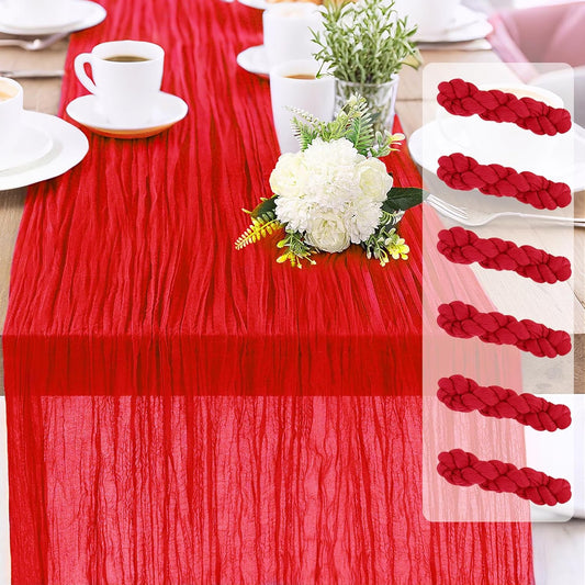 6-Pack Red Cheesecloth Table Runners – 10FT (35x120 Inch) Boho Rustic Gauze Fabric Cheese Cloth Table Runner for Weddings, Baby Showers, Bridal Shower, Farmhouse & Birthday Party Decor