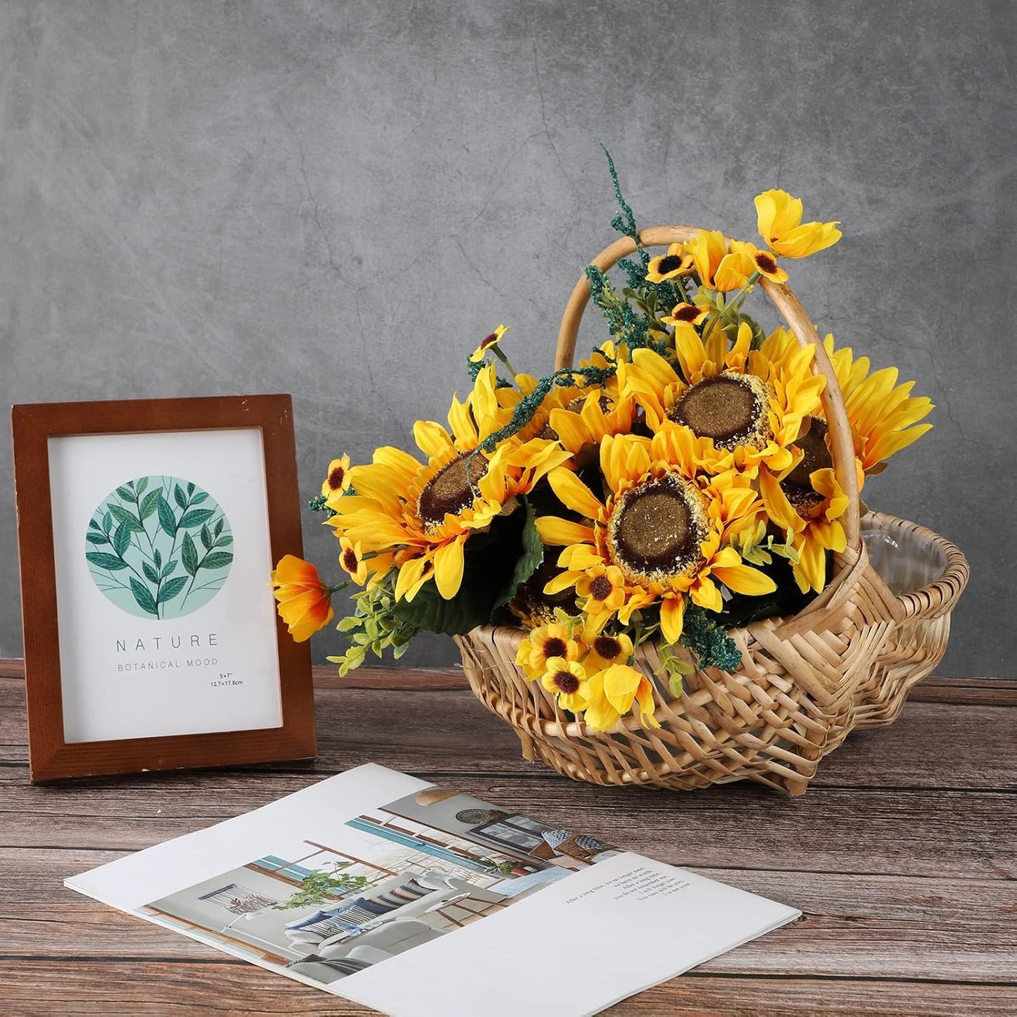 DULRLLY Handwoven Flower Basket with Handle, Willow Storage Basket Empty Wicker Picnic Basket with Plastic Insert, Easter Basket Wedding Flower Girl Baskets for Home Party Decor