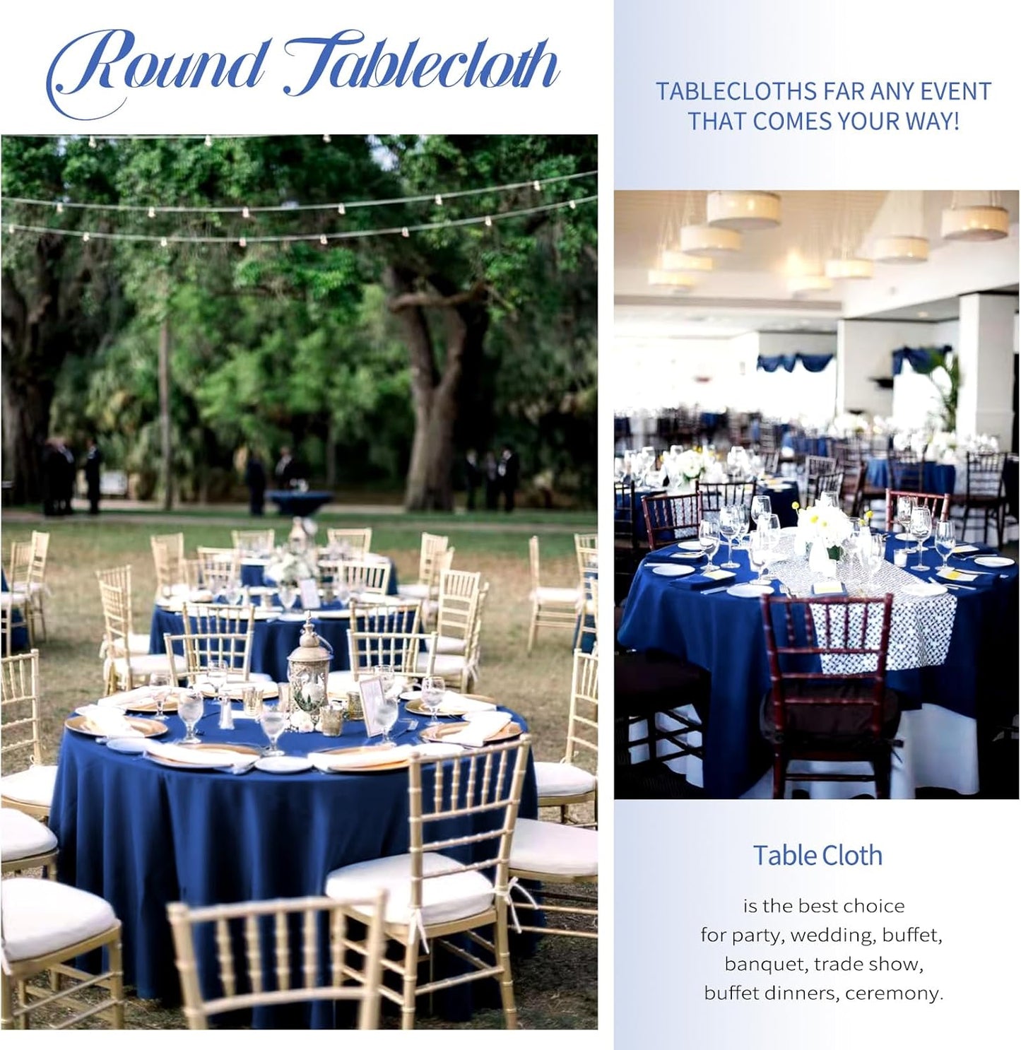6 Pack Round Tablecloths - 120 Inch, Navy Blue Polyester Table Cover for Round Table, Stain and Wrinkle Resistant Washable Fabric Table Cloth, Polyester Tablecloth for Wedding Banquet Parties