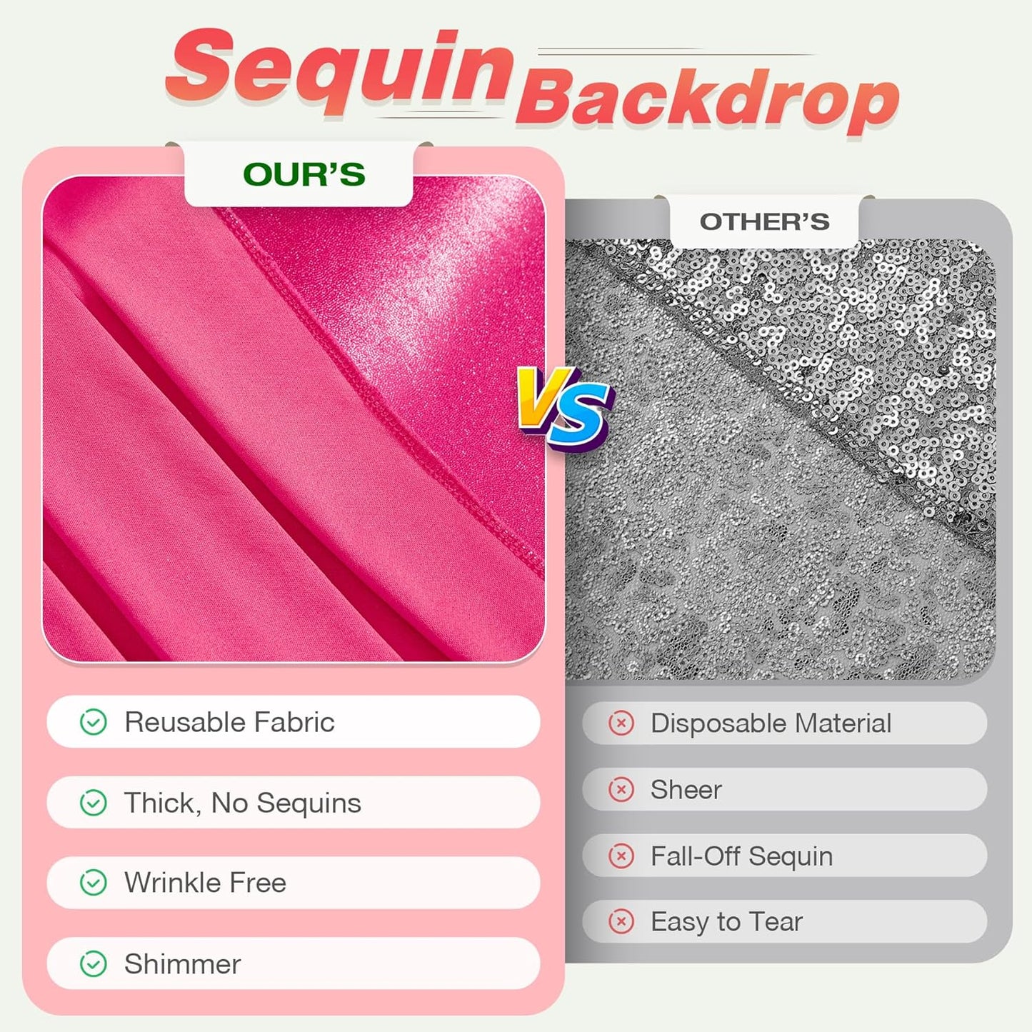 10x10FT Glitter Hot Pink Backdrop Curtain for Parties, Wrinkle Free Thick Fuchsia Sequin Backdrop, 2 Panels 5x10FT Shimmer Photo Back Drop Drapes for Barbie Party Wedding Photography Background