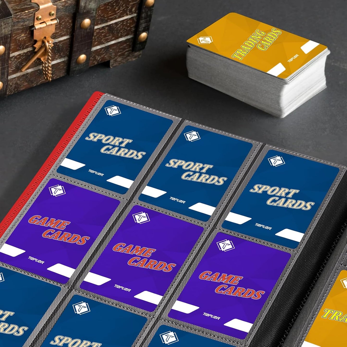 Trading Card Binder 9 Pocket, 360 Pockets Collectible Trading Card Album, Sports Card Binder for Standard Cards, Side Loading Card Folder for MTG Sports Baseball TCG Football Basketball Cards Red