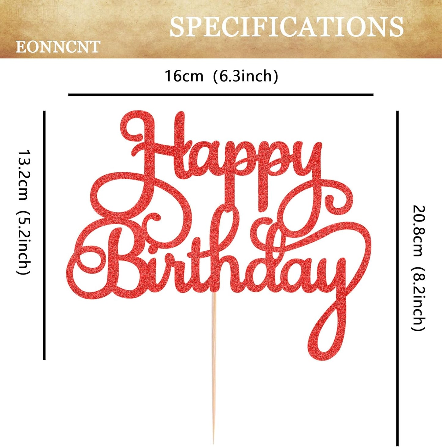 Happy Birthday Cake Topper - Red Glitter Birthday Party Cake Decoration Supplies - Happy Birthday Cake Decor, for Anniversary/Birthday Party Supplies Photo Booth Props