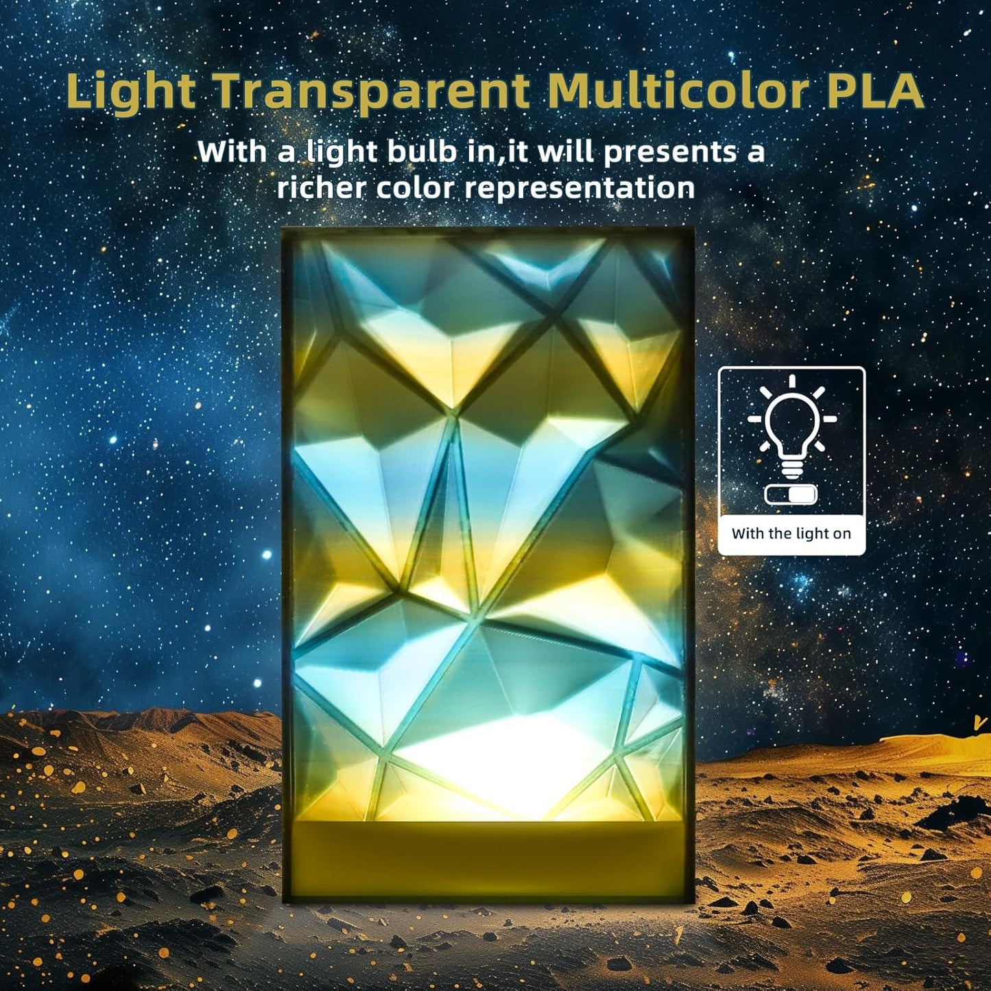 Transparent Multi Rainbow Color Gradient Change PLA 1.75mm 1KG 3D Printing Filament Crystal Rainbow PLA Clear PLA Filament with Cardboard Spool -Galaxy