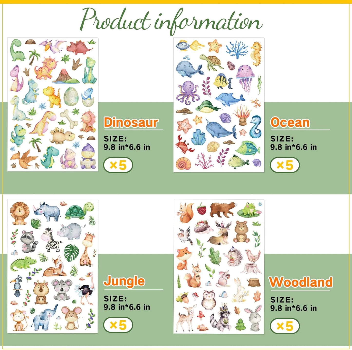 Cute Watercolor Safari Woodland Animals Dinosaur Fish Stickers 715 Count for Toddlers Kids Teens Water Bottle Stickers for Laptop Tablet Phone Case Scrapbook Binders Luggage Guitar School Supplies