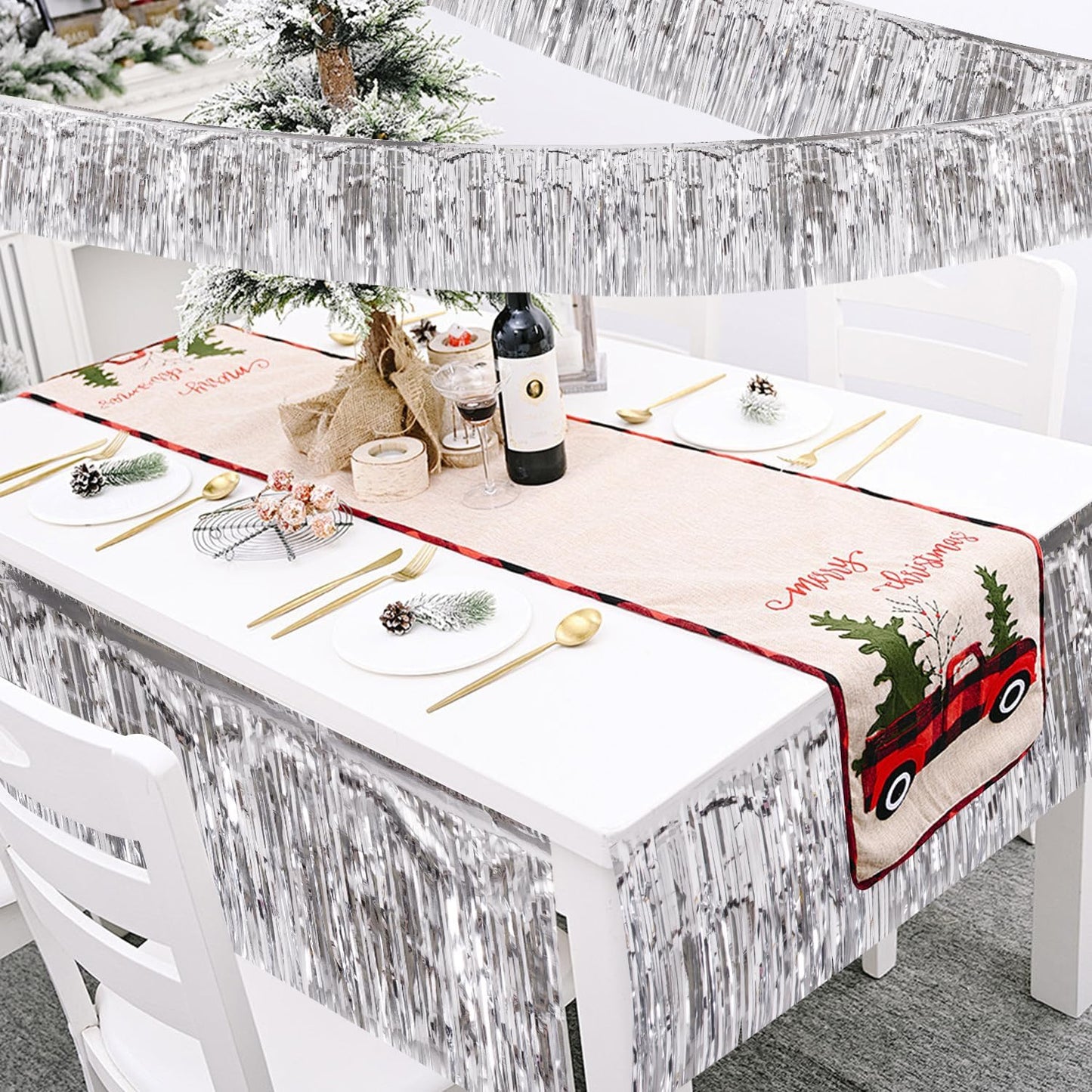 Silver Birthday Decorations Tinsel Garland Parade Float Decorations for Trailer 4Pack 12FT Disco Party Decor Ceiling Fringe Banner Backdrop for Christmas Streamers Party Decorations