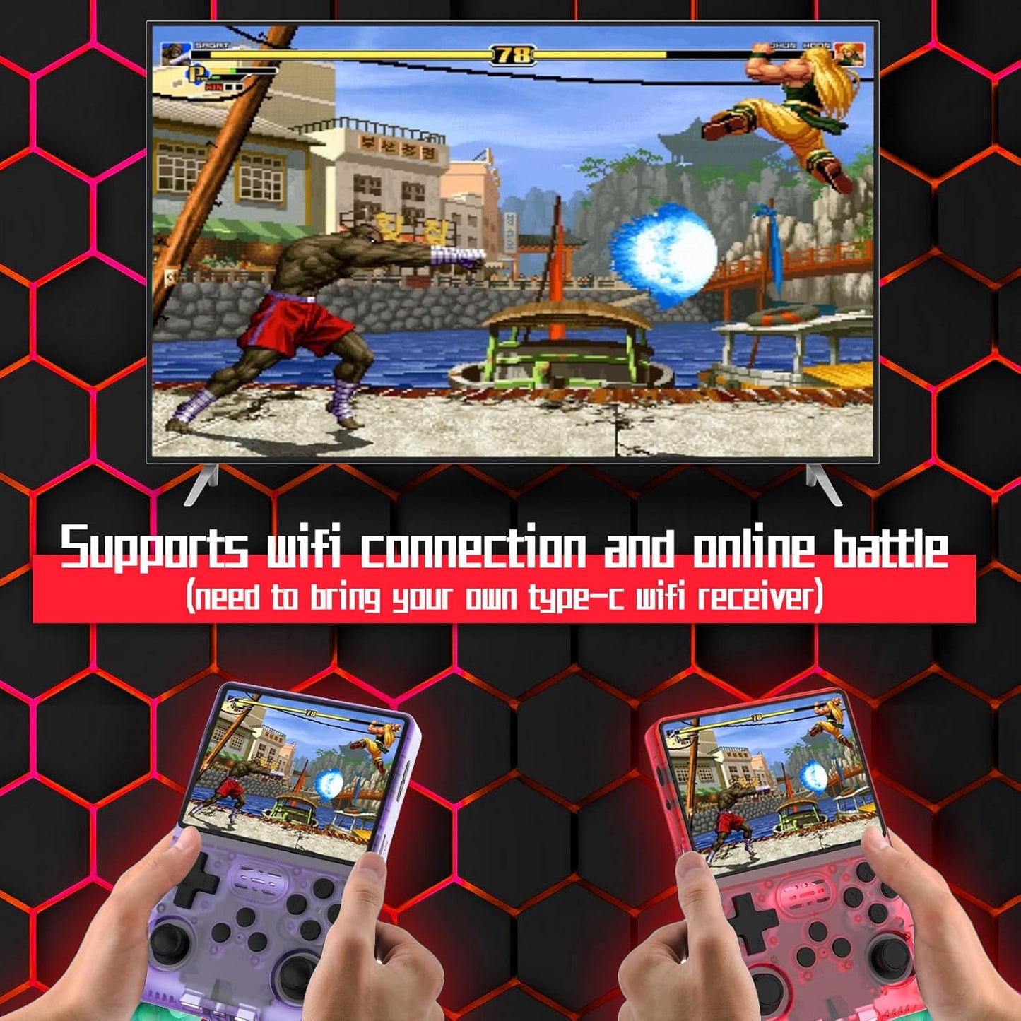 FVBADE[30000 in 1] R40S PRO Handheld Game Console 3.5 inch IPS Screen Mini Retro Console 3800mAh Portable Pocket Arcade 45+ Mainstream Emulator 256G TF Card Transparent.(Black)