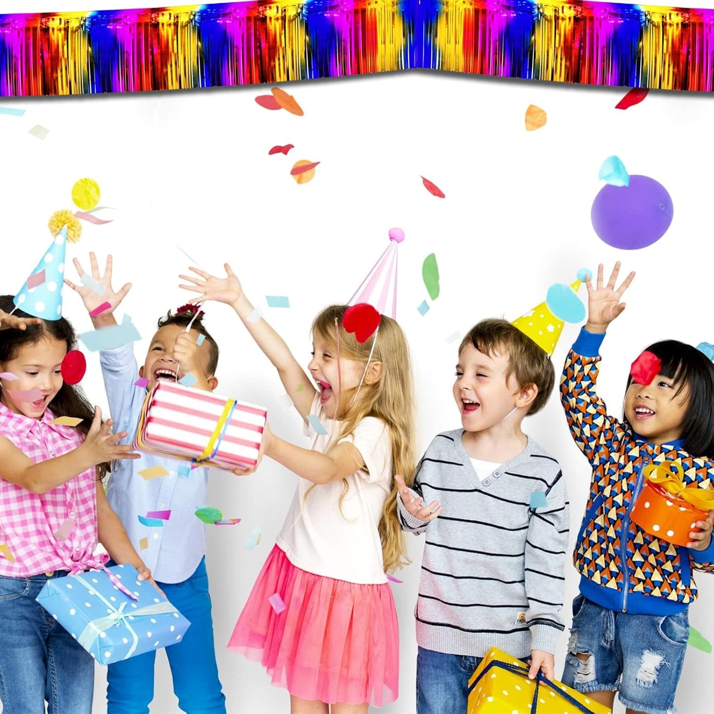 6 Pack 10 Feet Foil Fringe Garland Metallic Tinsel Streamers Banner Wall Hanging Curtain Backdrop Banner for Parade Floats, Thanksgiving, Christmas, Birthday, Halloween Party Decorations(Rainbow)