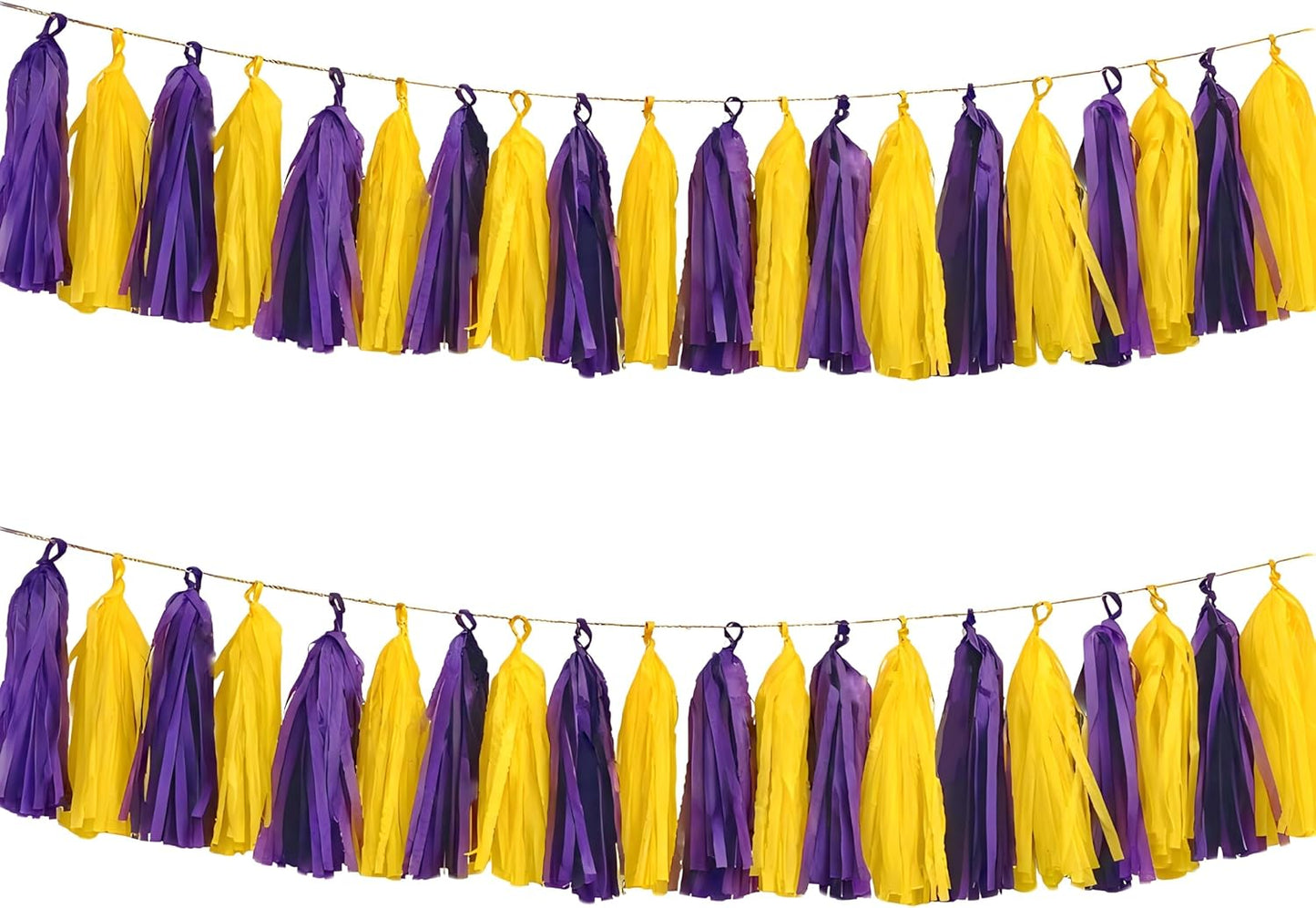 Purple Yellow Paper Tassel, 20 Pack, Party Decorations for Birthday, Baby Shower, Sprot Game,Graduation