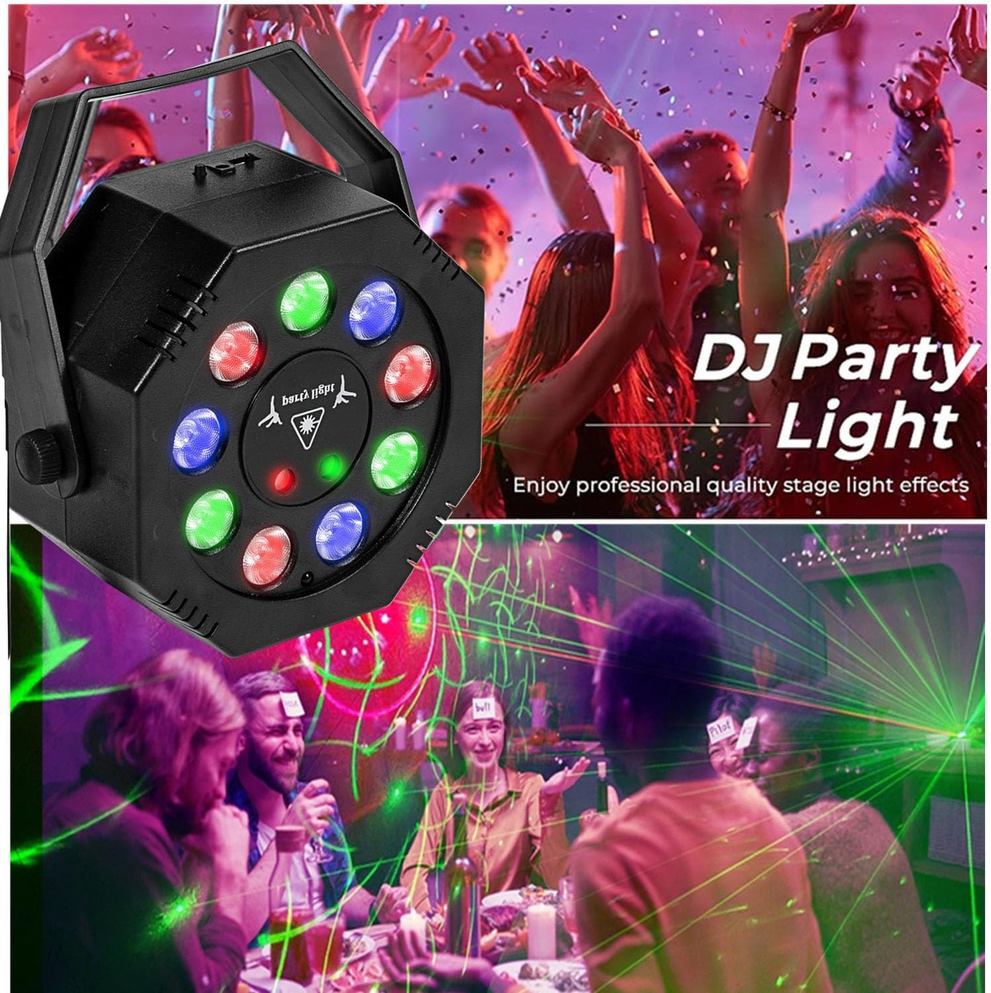Party Light, Sound Activated DJ Lights with Remote Control, 9 LED Colorful Strobe Disco Light for Indoor Club Parties KTV Halloween Christmas Birthday Decorations Outdoor Glow