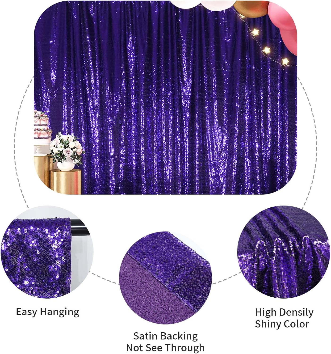 SquarePie Sequin Backdrop Curtain Non-Transparent Sparkly Background for Wedding Party 2FT x 8FT Purple 2 Panel