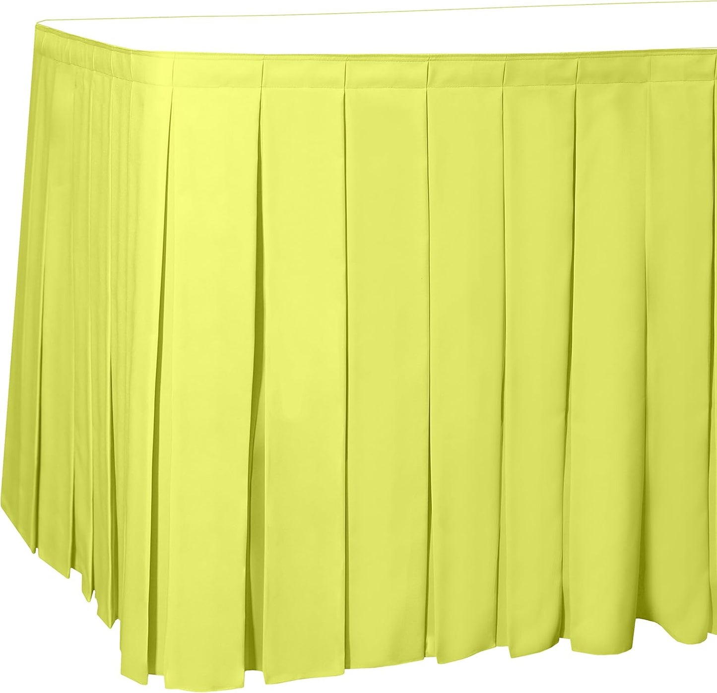 Ultimate Textile Pleat Polyester Fabric Table Skirt - Machine Washable Flame Resistant with Clips for Events, Weddings & Trade Shows, Cut & Sewn in Paterson, NJ - Lemon, 7' Box Pleat
