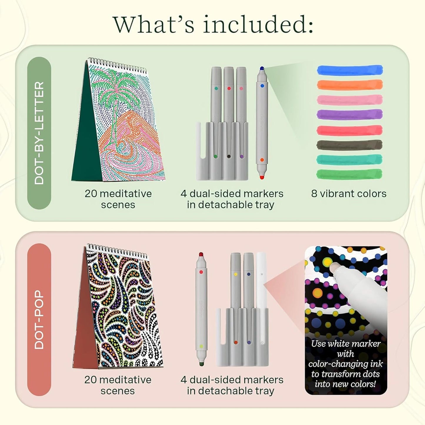 Lifelines FlowArt Activity Pad, 4-Pack - Guided Art Meditations with Markers - Color by Number/Letter, Dot Art and More Coloring Books for Teens, Adults & Seniors