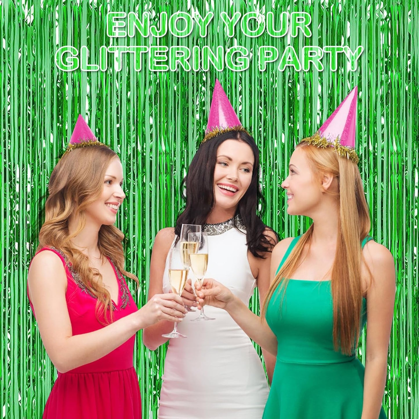 30 Pack Green Foil Fringe Curtain Backdrop, 3.3x8.2 Feet Metallic Tinsel Streamer Curtains Photo Booth Props for Birthday/Wedding/Bachelorette/Baby Shower/Christmas/New Year/Disco Party Decorations