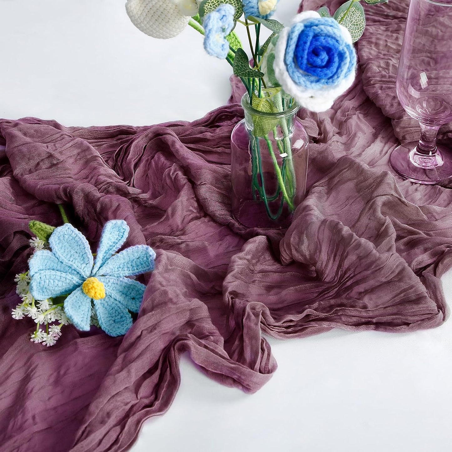 Cheesecloth Table Runner 10FT (35x120 Inch) - 10 Pack Dusty Purple Boho Gauze Fabric Cheese Cloth Table Runner Rustic Sheer Table Runners Cheesecloth for Wedding, Bridal Shower, Birthday Party Decor