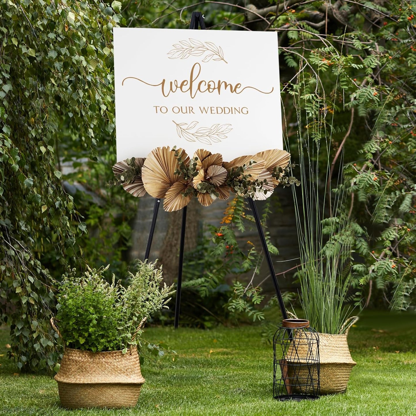 NianFeng Wooden Easel Stand for Sign, Easel Display Stand Floor for Wedding Sign with Adjustable Tray, 63-Inch, Tripod A-Frame Poster Light Duty, Welcome, Art Show & Baby Shower (Black)