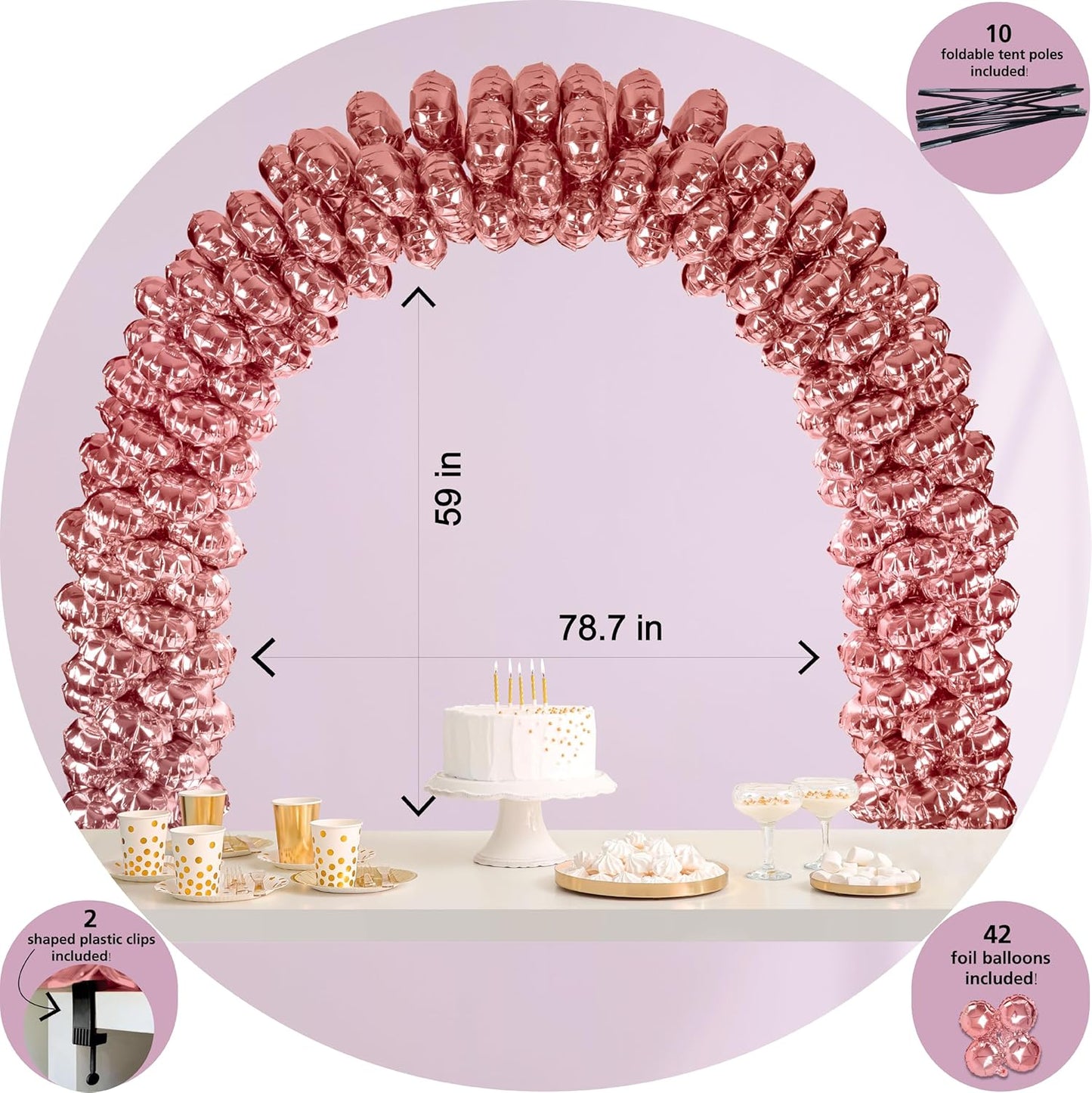 6.6FT Balloon Table Arch Kit – Adjustable Foil Balloon Arch Stand for Birthday, Wedding, Party, Baby Showers and Graduation Decorations – Easy Assembly Party Supplies (Rose Pink)