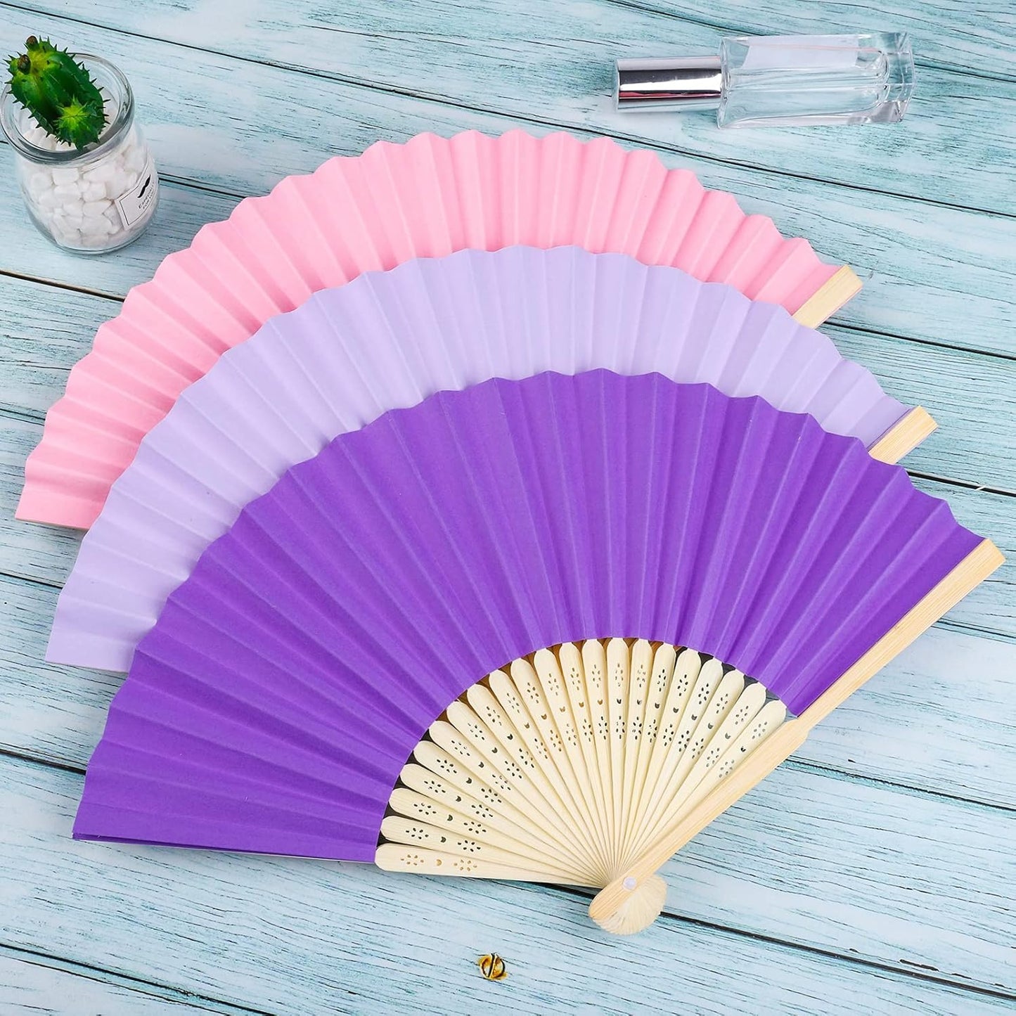 Aneco 36 Pieces Handheld Paper Fans Paper Folding Fans with Bamboos for Wedding Gift, Party, Home, DIY, Multicolor