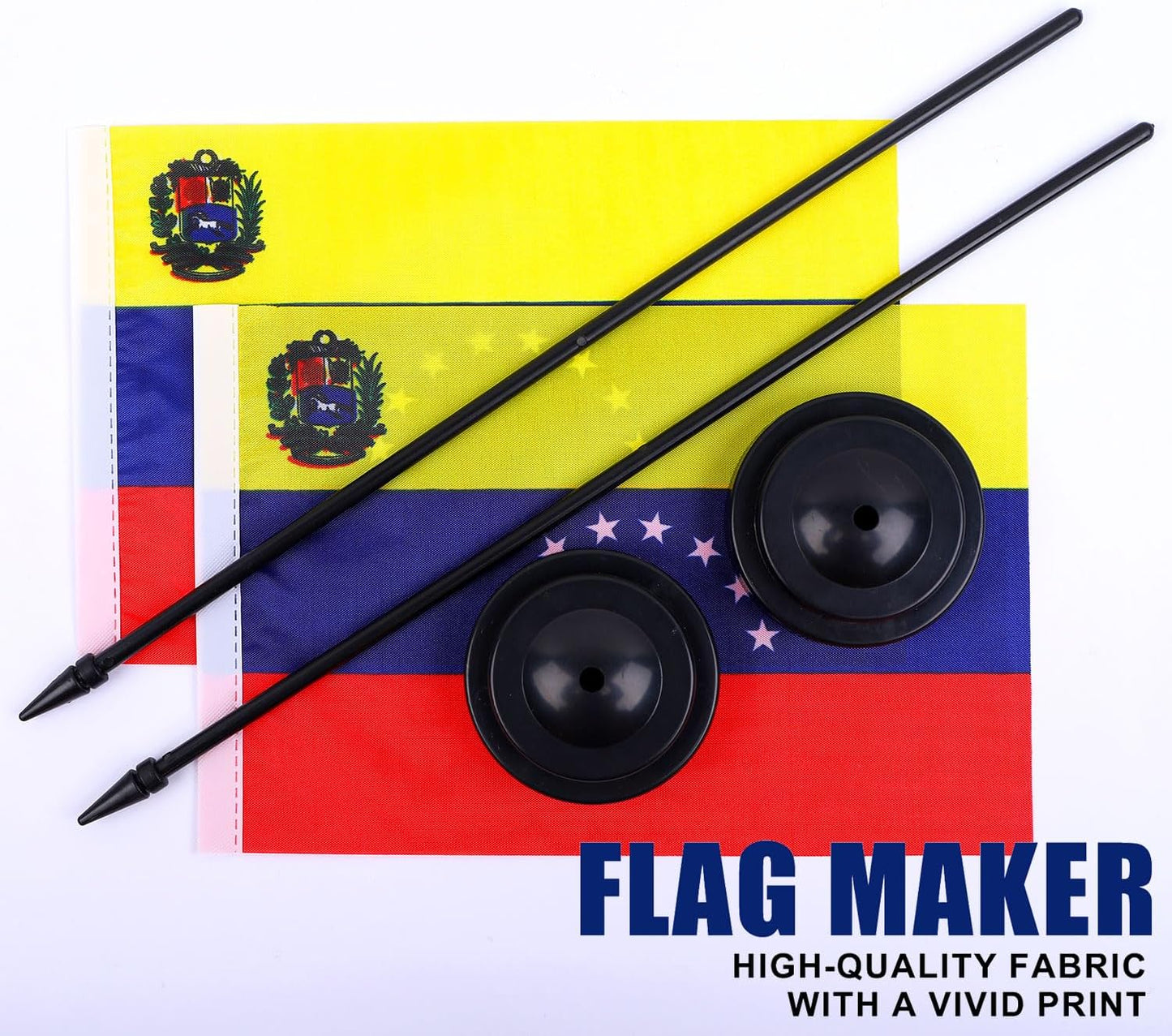 Venezuela Desk Flag 12" Solid Pole Deluxe Set Venezuelan Flags Banner Mini Small Venezuela Office Table Flags with Black Stand Base Desktop Decorations(2Pack)