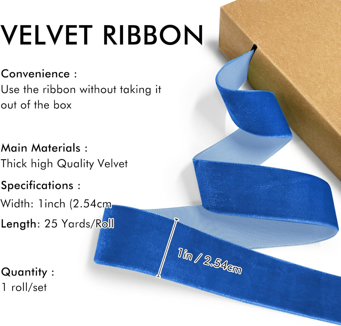 Royal Blue Velvet Ribbon 1'' 25 Yards for Christmas Tree, Gift Wrapping, Flower Bouquet, Wreath Decorations, Bow Making