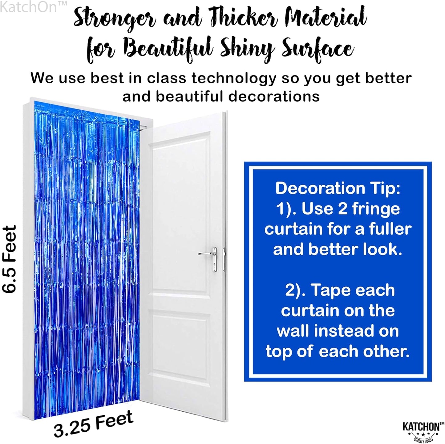KatchOn, Metallic Blue Backdrop Curtain - Pack of 2 | Blue Streamers for Royal Blue Party Decorations | Foil Fringe Streamers for Under The Sea Party Decorations, Mermaid Bachelorette Decorations