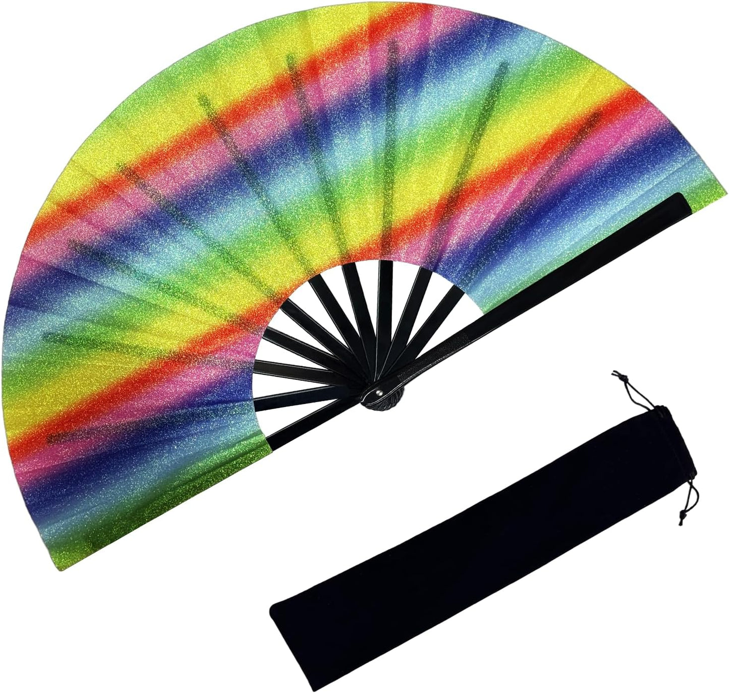 13'' Large Glitter Rave Fan Folding Hand Fans for Men Women Line Dancing Portable Handheld Clack Fan for Festival EDM Party Music Outfit Accessories