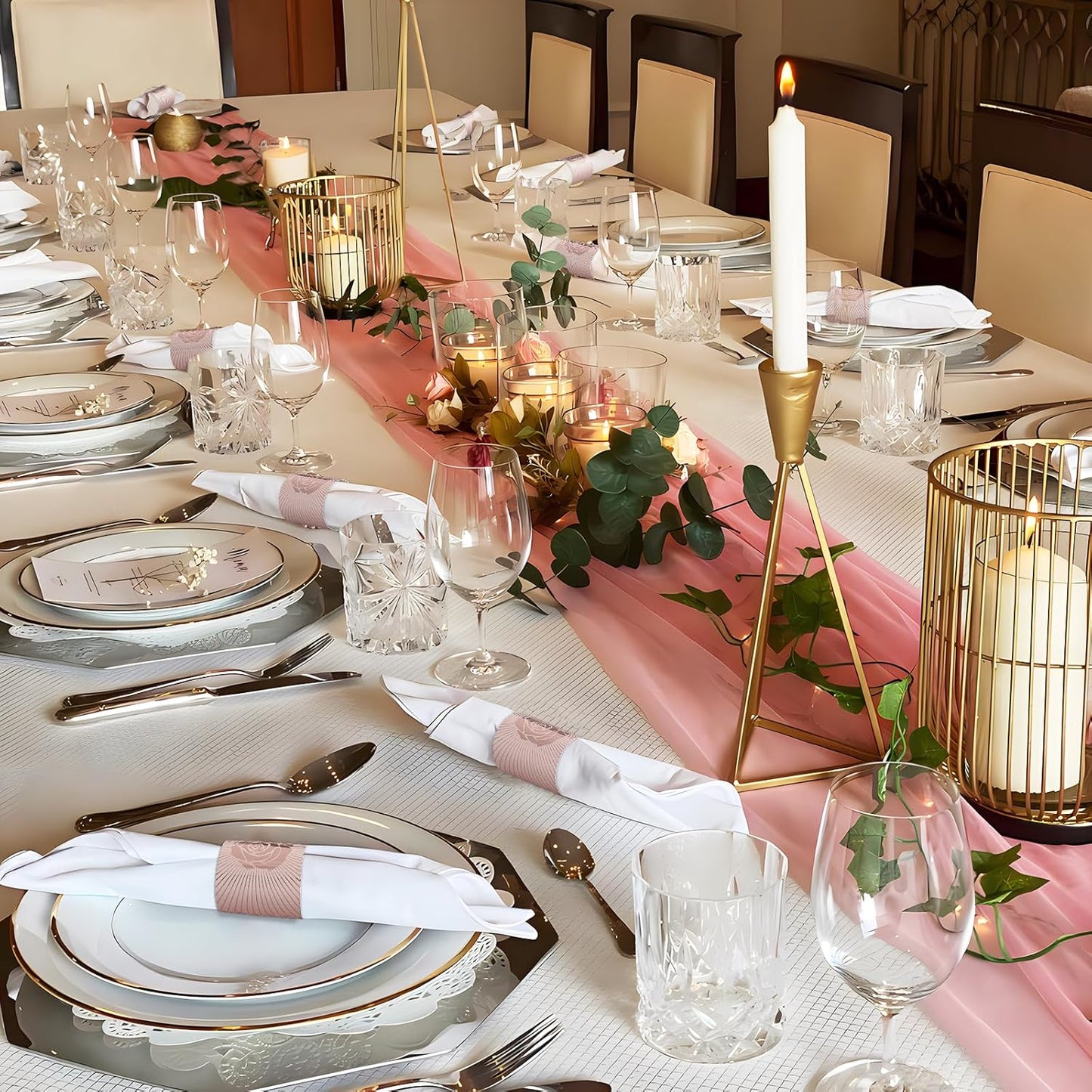 Polymer Material Reusable Napkin Band, Glue-Free Tear-Proof Water Resistant Oil-Proof Napkin Bands Set of 50(Front Rose Gold Color and Back Silver), 6 Adjustable Sizes Napkin Rings