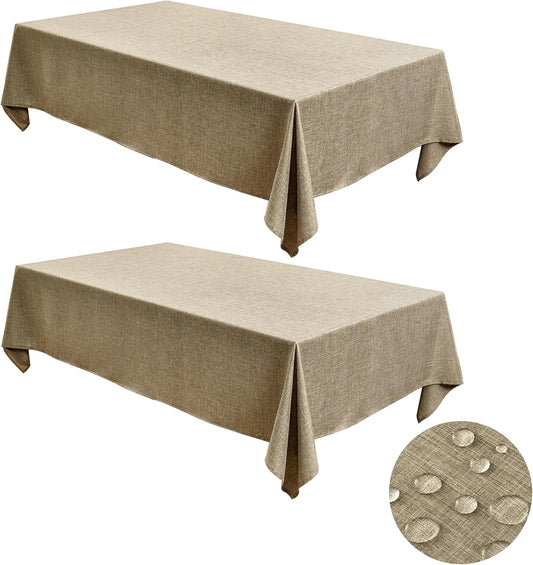 Fitable Faux Linen Tablecloths for Rectangle Tables: Water & Stain Resistant Farmhouse Table Cloth, Washable Burlap Textured Table Covers for Kitchen Dining Party(2 Pack, 60x84 Inch, Khaki)