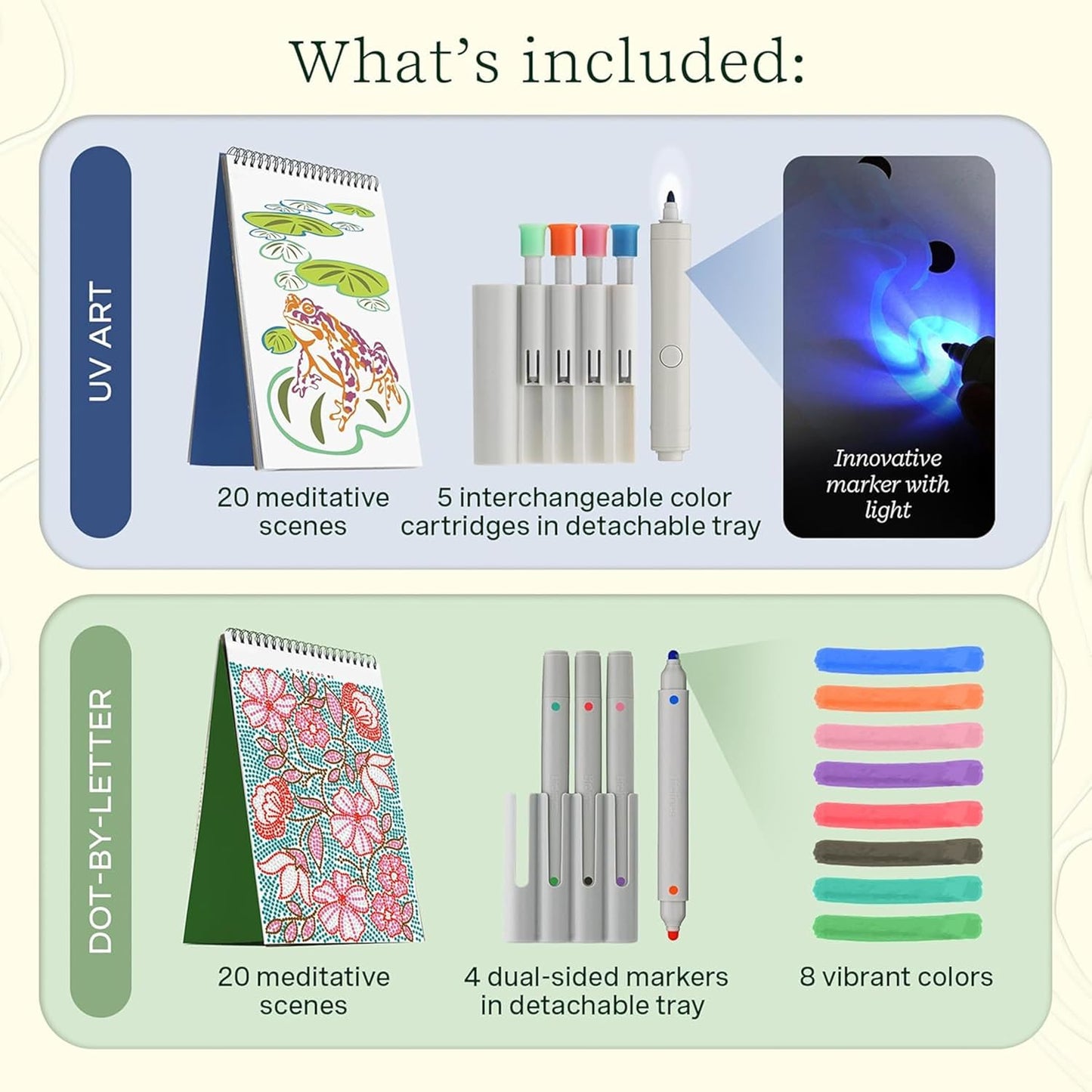 Lifelines FlowArt Activity Pad, 4-Pack - Guided Art Meditations with Markers - Color by Letter, Dot-Art and More, Coloring Books for Teens, Adults & Seniors