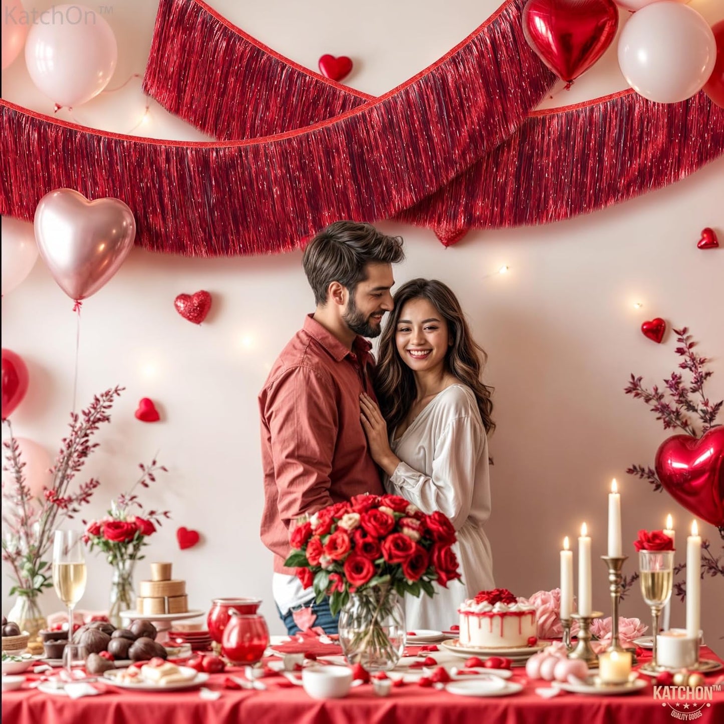 KatchOn, XtraLarge Red Fringe Banner - Pack of 2 | Ceiling Tinsel for Red Streamers Party Decorations | Streamers for Cherry Party Decorations, Bridal Shower Decor, Halloween, Christmas Decorations