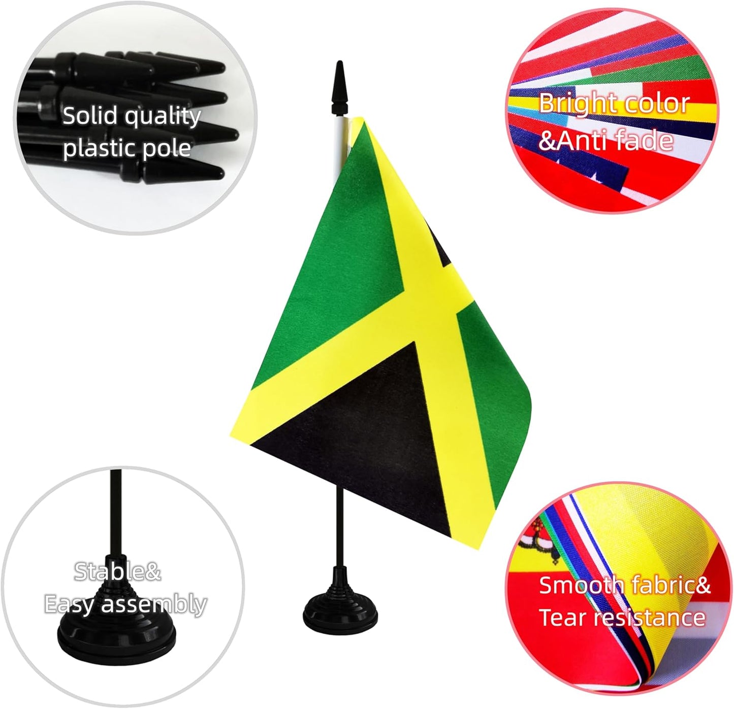 Jamaica Desk Flag, 12 Pack Jamaican Table Office Flags with Black Solid Pole and Stand Base, International Country Flag, Festival Celebration, Classroom Meeting Desktop Decor (Jamaica)