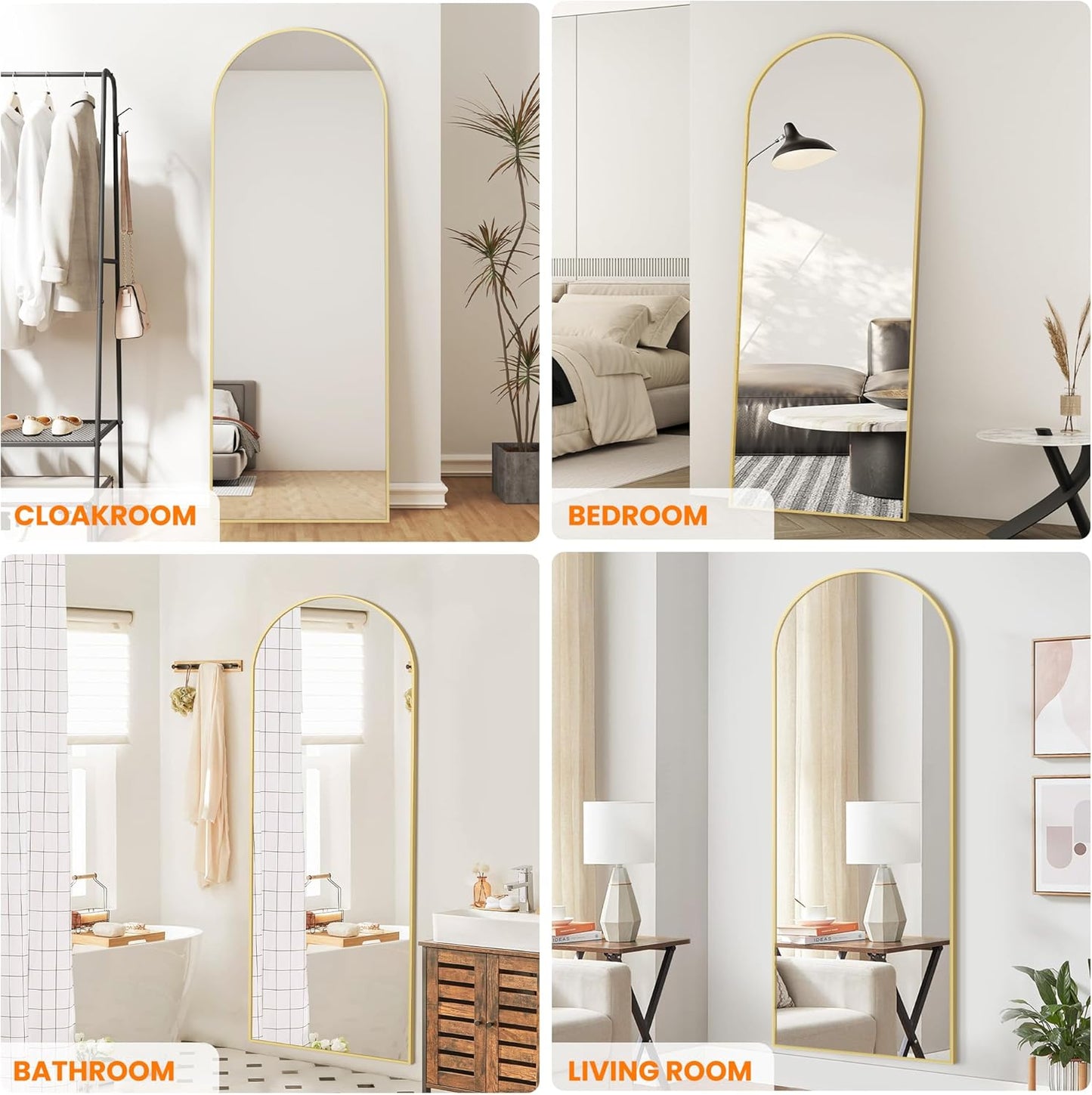 Full Length Arched Mirror, 70"x24" Standing Floor Full Body Mirror for Wall with Aluminum Alloy Frame for Bedroom, Living Room, Dressing Room(Gold)