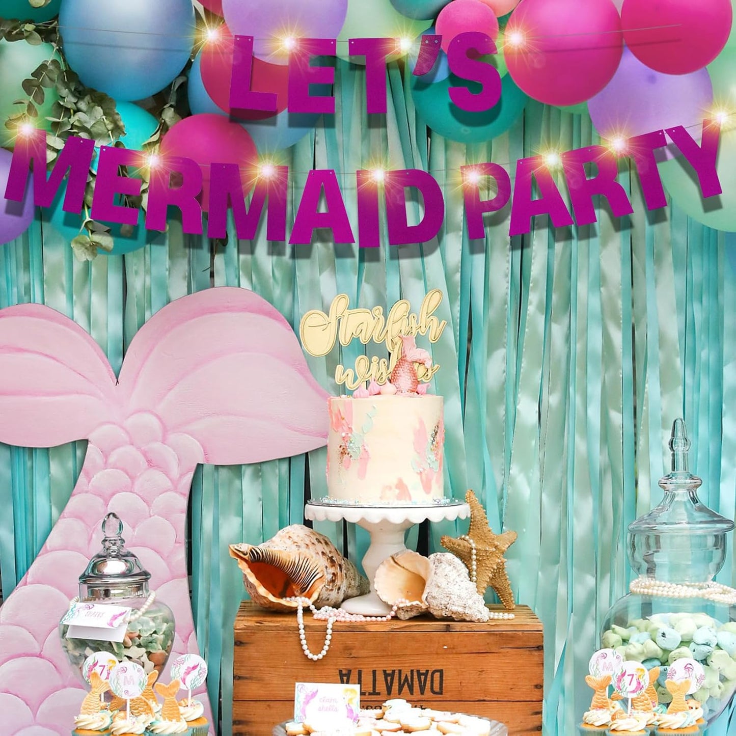 DIY Customizable Banner Letter Banners Party Supplies for Mermaid Party（Glitter Purple）